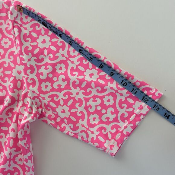 LULU B Womens Dress Sz L Pink Geometric Print Elbow Sleeve Jersey Stretch V Neck - Picture 7 of 11